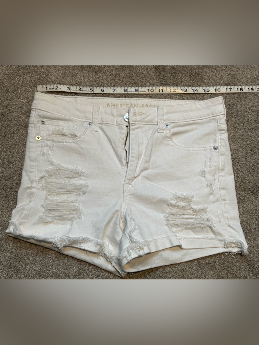 American Eagle Outfitters White Distressed Hi-Rise Shortie